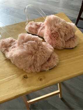 Plush Faux Fur Slide Slippers for Women - Blush Pink